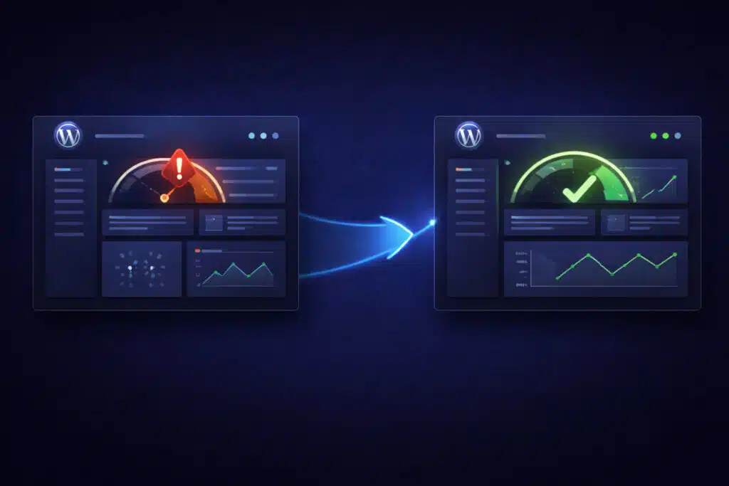 Abstract dashboard performance illustration showing lag resolved.