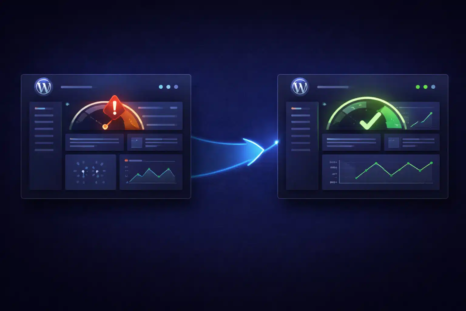 Abstract dashboard performance illustration showing lag resolved.