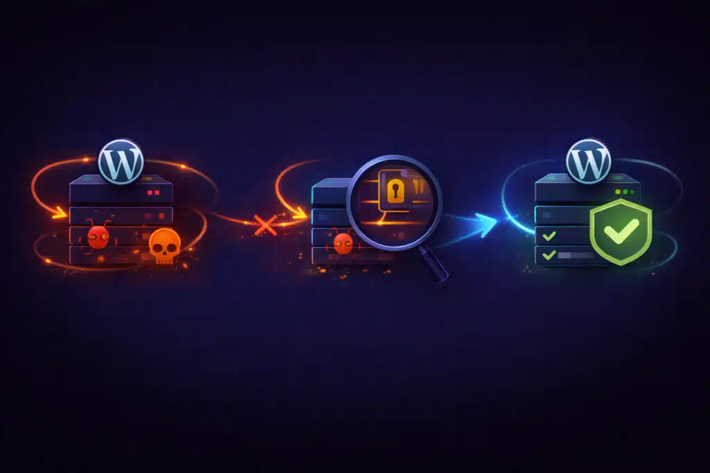 Abstract malware persistence illustration showing reinfection loop.