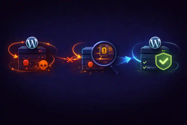 Abstract malware persistence illustration showing reinfection loop.