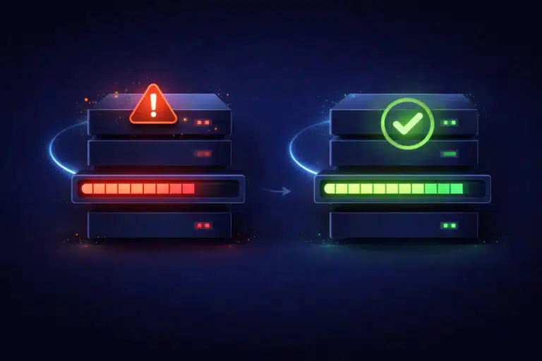 Abstract server memory usage visualization showing overload and optimization.