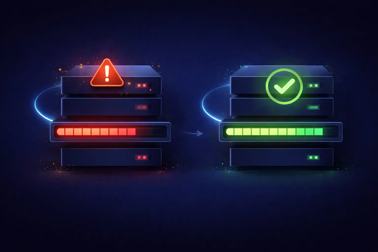 Abstract server memory usage visualization showing overload and optimization.